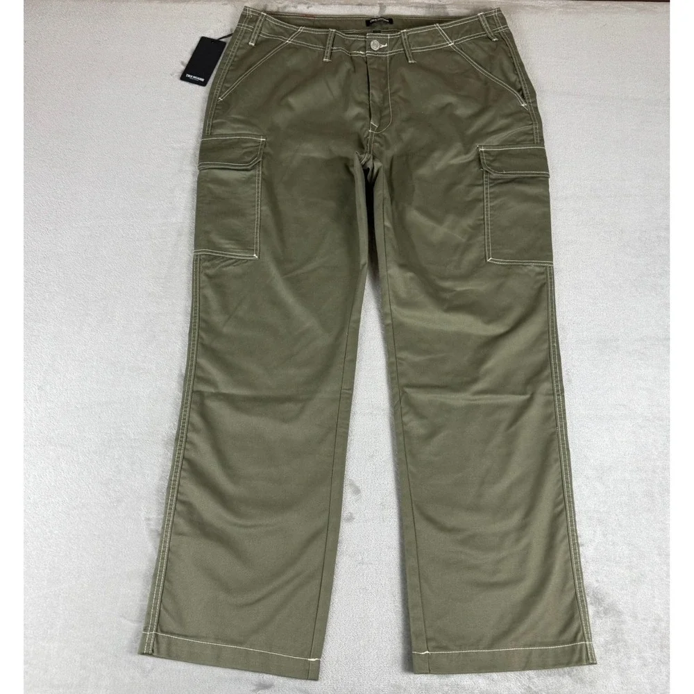 True Religion Cargo Pants Mens 38x32 Kalamata Green Military Baggy $169 New NWT